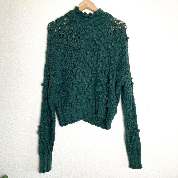 Lovers & Friends Daybreak Long Sleeve Cable Knit Mock Neck Sweater Forest Green - Picture 7 of 8